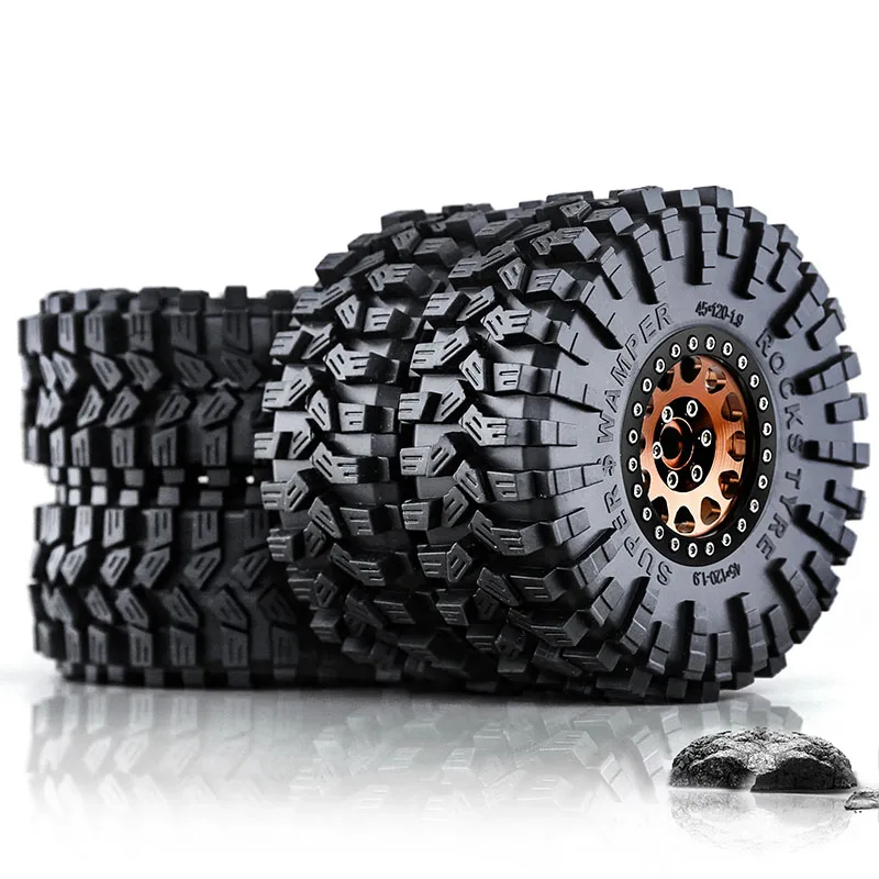 

4pcs 120mm Metal 1.9" Beadlock Wheel Rim Rubber Tire Set for 1/10 RC Crawler Car Traxxas TRX4 RC4WD D90 Axial SCX10 II III MST