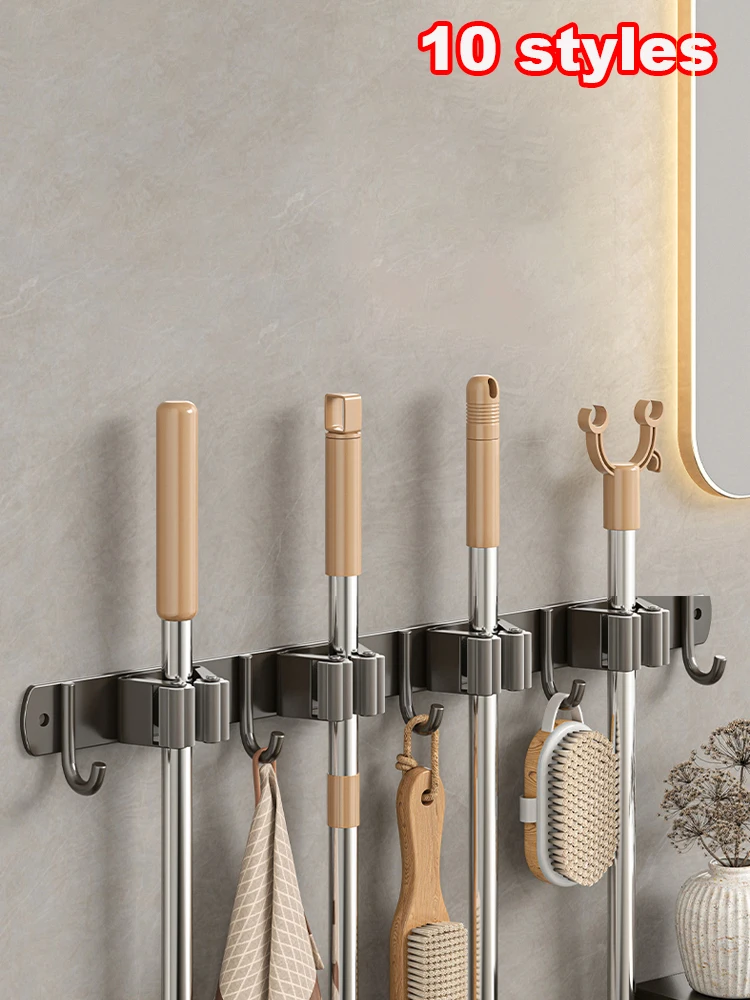 Stainless Steel 3/4/5 Position Mop Broom Holder Hooks Bathroom
