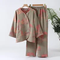 2026 New Spring/Summer Women's Pajama Set 100% Cotton Jacquard Flower Long Sleeve Long Pants Large Home Clothes Two Piece Set - Image 4