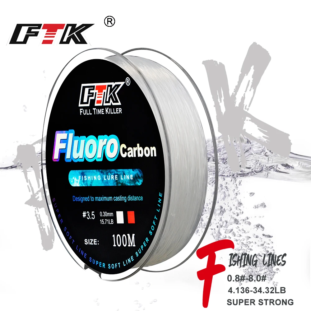 FTK 100m Fluorocarbon Fishing Lure Line 4.13-34.32LB Carbon Fiber Leader Fly Fishing Line Super Soft Pesca fishing line