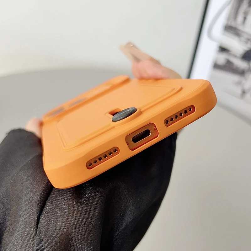 Vibrant Cosmic Orange Push Card Slot Wallet TPU Phone Case - Stylish Protective Back Cover
