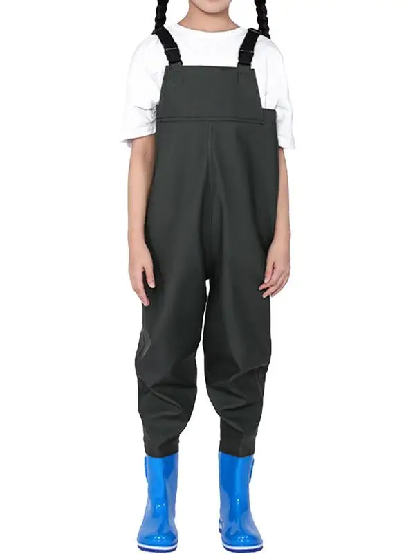 Youth Chest Wader PVC Wader Half Body Fishing Water Pants With Boots Elastic Waist Quick Release Buckles Adjustable For Kids