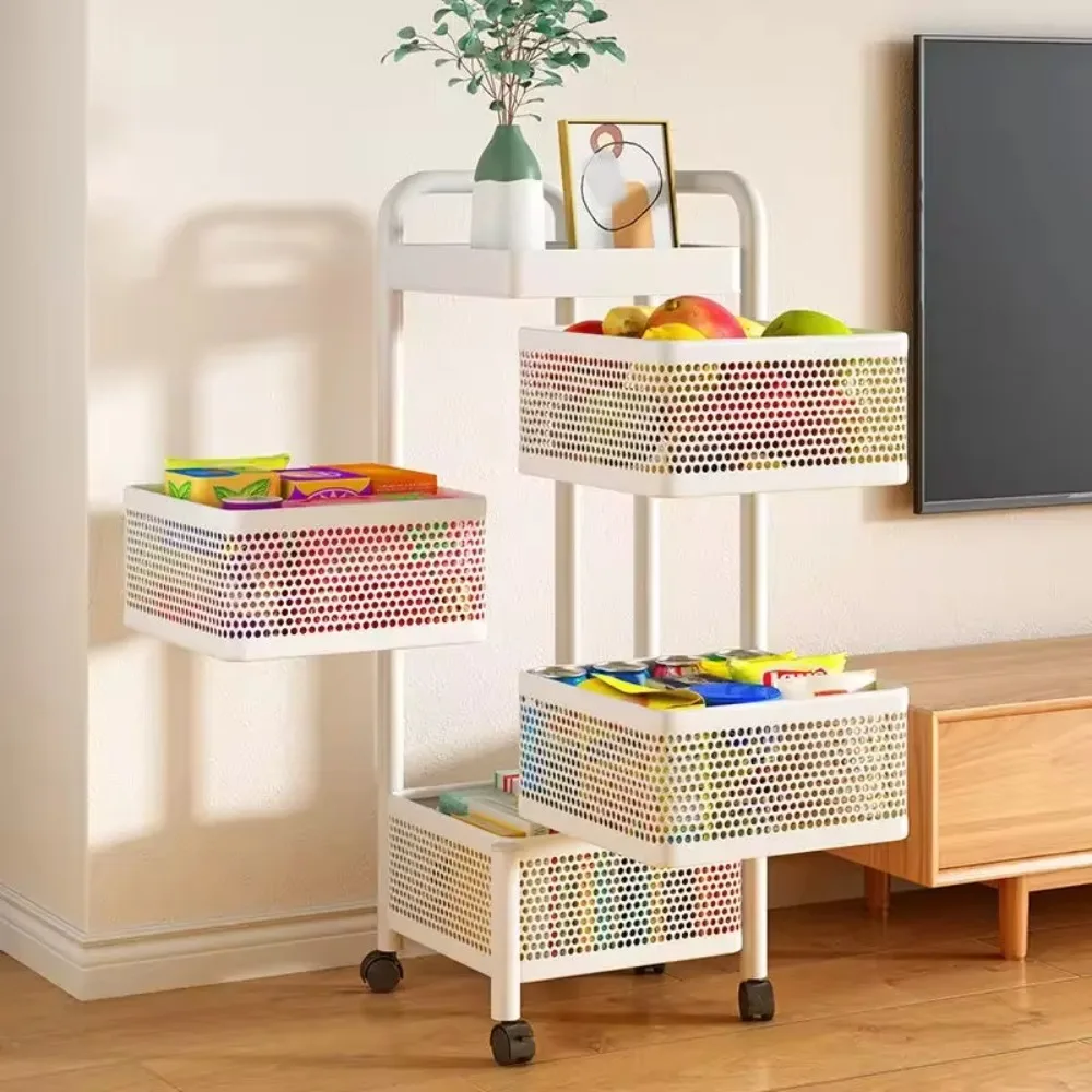 Kitchen Shelving Multi-floor Home Installation Free Multi-functional Storage Rack Vegetable and Fruit Basket Removable Rotating