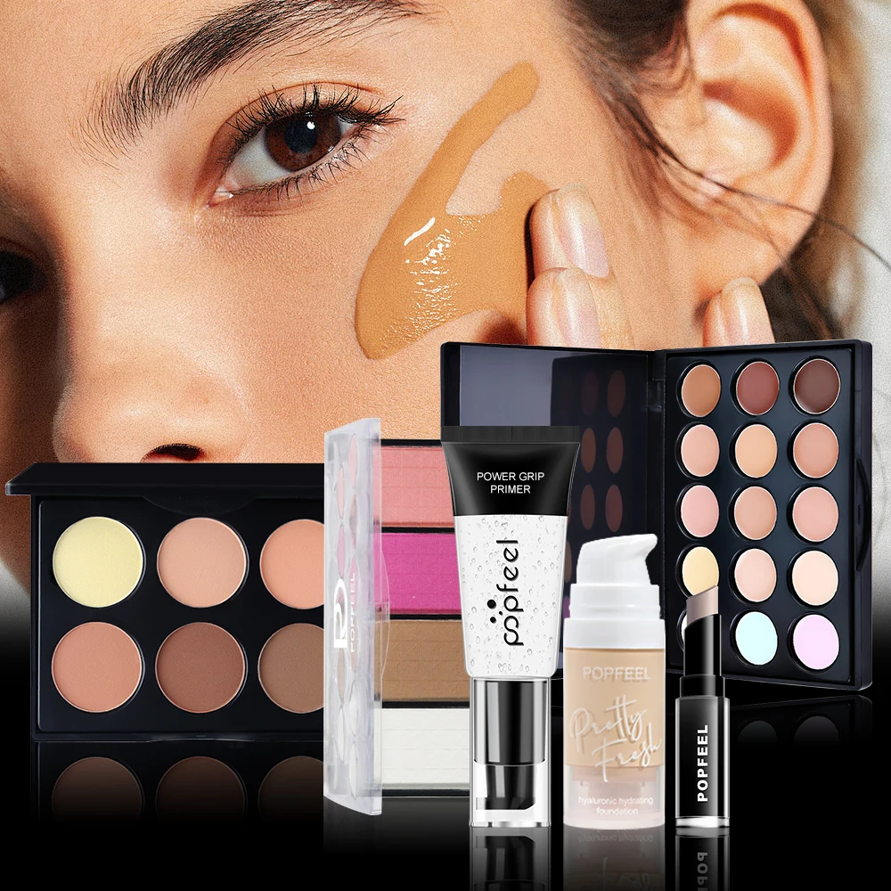 POPFEEL Favorites Surprise Makeup Kit Makeup Gift Set for Women, Lipgloss Eyeshadow Foundation Lipstick Blush Primer 6