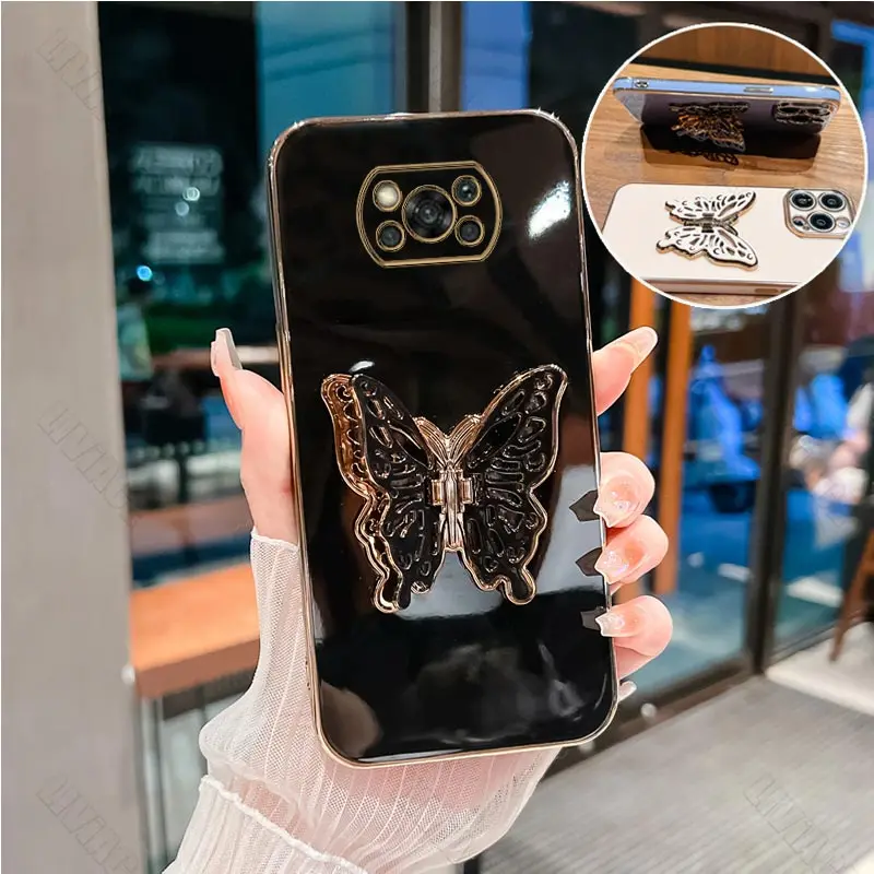 Luxury Butterfly Plating Holder Phone Case with Stand Feature