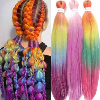 LUPU Braiding Hair Extensions Wig Jumbo Braids with Tinsel Hair 26inch Colorful Gradient Hair Extension for Christmas Party Wear