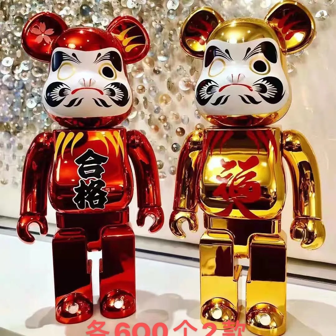 

Hot Sell Bearbrick 400% ABS Electroplating Dharma Golden Silver-Coloured Face Action Figure Bear Block Collectable Art Toy