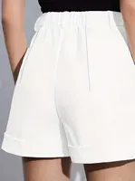 White Women's Oversized Woven Solid Color Casual Shorts Comfortable Loose Fit High Waist Knee-Length Summer Fashion White - Image 6