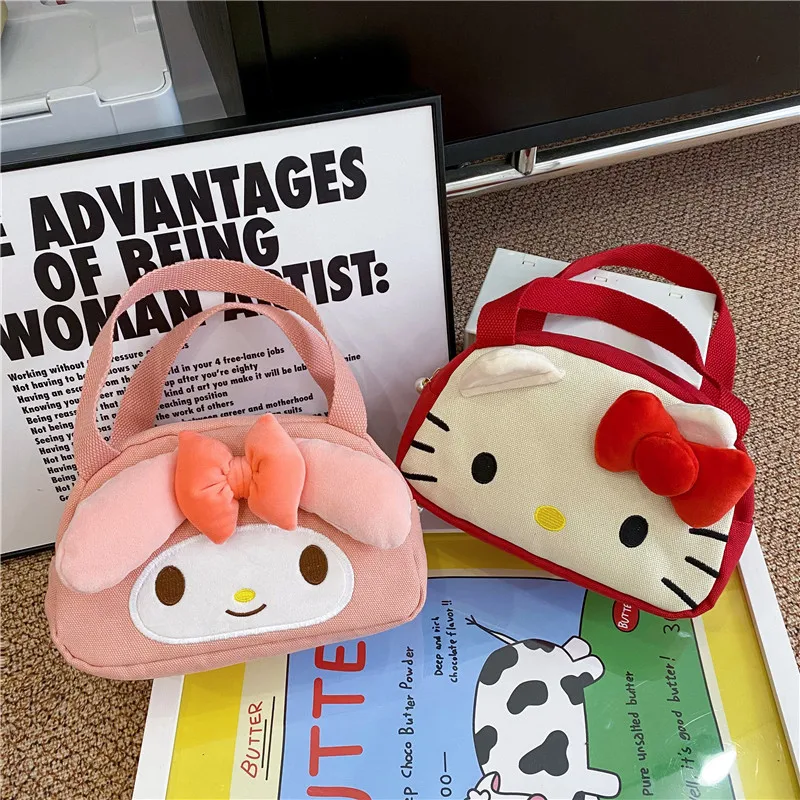 

Cute Sanrio Hello Kitty My Melody Handbag Women Girls Anime Kawaii Makeup Bag Canvas Large Capacity Fashion Storage Bag Ornament