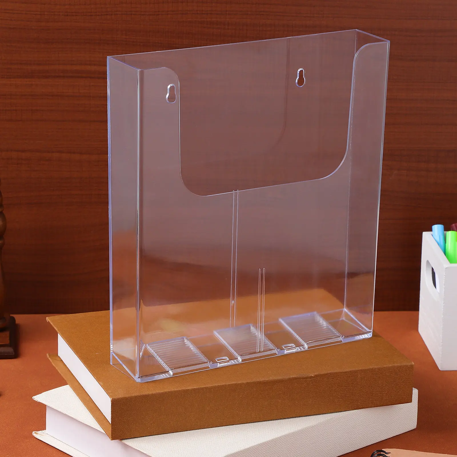 아크릴 벽걸이 브로셔 홀더, 투명 잡지 진열대, 문서, 팜플렛, 전단지, 책, 문학물류 정리대, 책상용