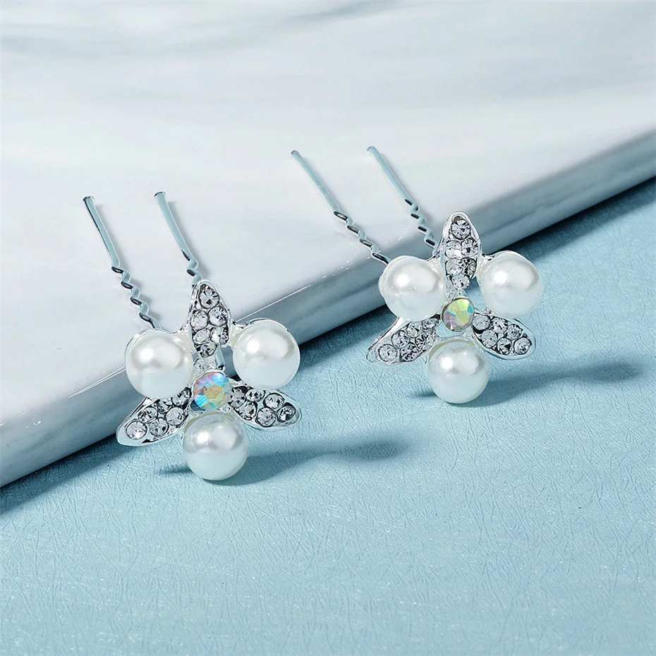 Efily Bridal Wedding Hair Accessories 2pcs/lot Crystal Pearl Hair Pin Forks Rhinestone Hairpins Bride Headpiece Jewelry Gift