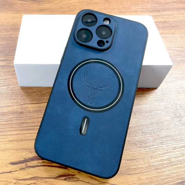 جراب غزال فاخر من الجلد الصناعي للآيفون ، غطاء شحن لاسلكي magafe ، 16 ، 15 ، 14 ، 13 ، 12 ، 11 Pro Max Plus ، 15Pro ، 14Pro ، 13Pro Max