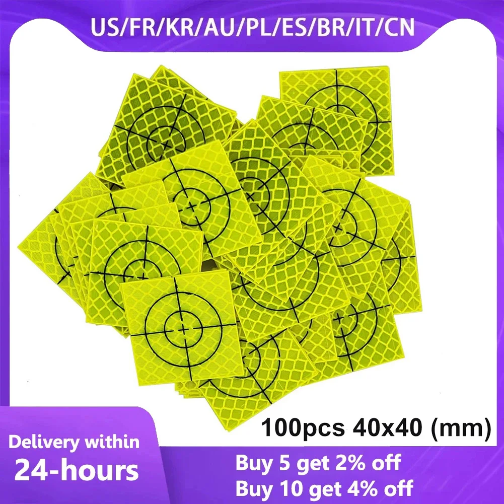 

100pcs 2/3/4/5/6cm Total Station Reflector Sheet Reflector Target Reflector Survey Geography Fluorescent Green Reflective Sticke