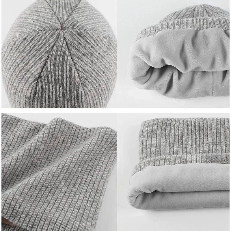 Winter Set for Children Knit Striped Beanies Kids Scarf Double Layer Plush Lining Winter Hat Snood Gloves Set for Girl Boy 3pcs kids winter hat scarf set