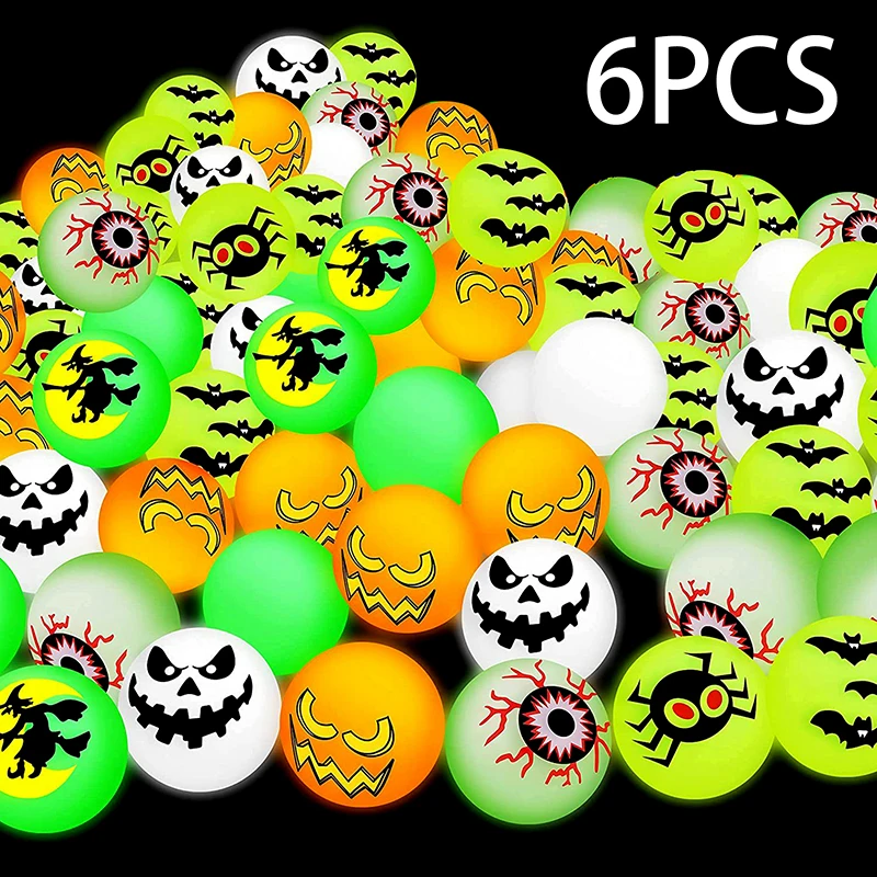 6PCS Halloween Glow In The Dark Bouncing Balls Festival Theme Designs Luminous Bouncy Balls For Halloween Party Favor Supplies