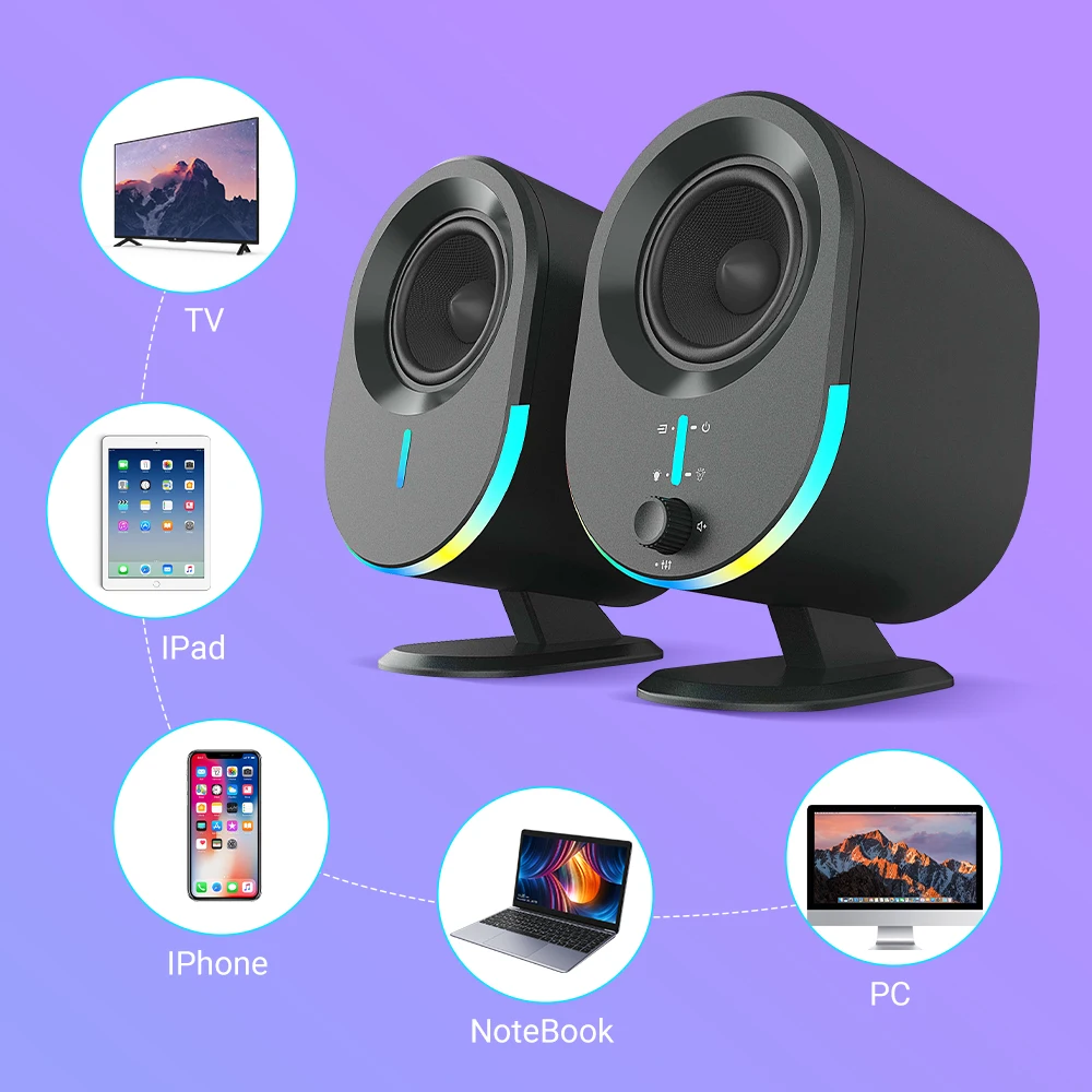 2.0 Gaming Bluetooth Speaker Computer USB sound card AUX input 20W RGB Light Effect 2.75 inch full range unit