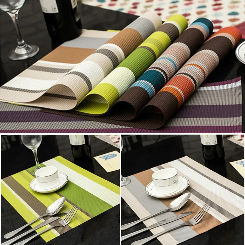 1PCS PVC Non Slip Pad Kitchen Accessories Stripe Pat Dining Table Mats Oil Proof Table Placemat Heat Insulation Waterproof