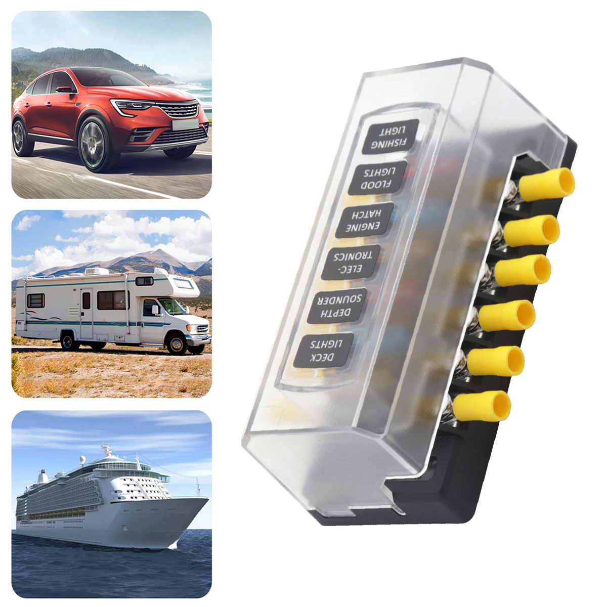 

Mini Car Fuse Car Boat 6 Way Bracket Fuse 12v 24v Blade Modified Medium Fuse Box Terminal Block with LED Warning Light