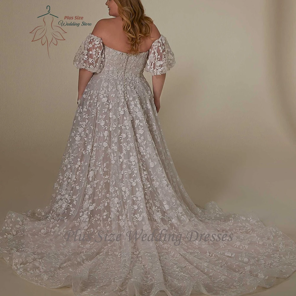 Exquisite Sweetheart Neck Wedding Dresses Plus Size Puff Sleeves Bride Gowns Appliques Sweep Train A-Line Vestido De Noiva 2023