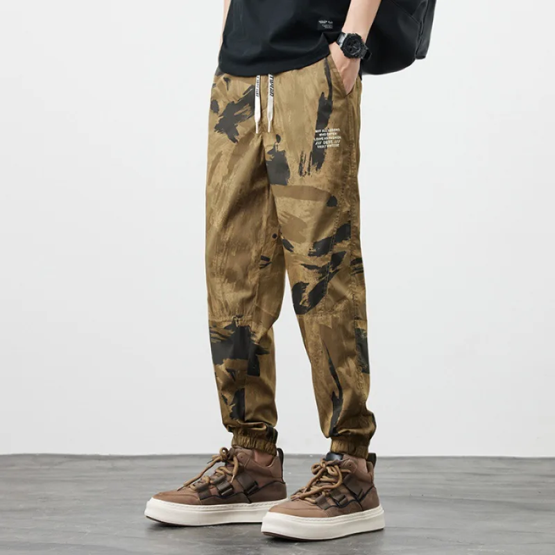 

2024 Fashion Camouflage Ice Silk Pants Men's Summer Thin Breathable Sports Slim Fit Ankle-Tied Quick-Drying Casual Cropped Pants