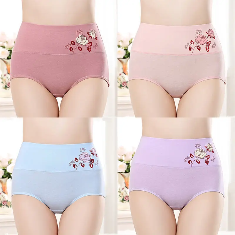 4PCS/set Plus Size Underwear Woman high waist Women's Panties Comfort Cotton Brief breathable Panty Underpants for ladies XL-4XL
