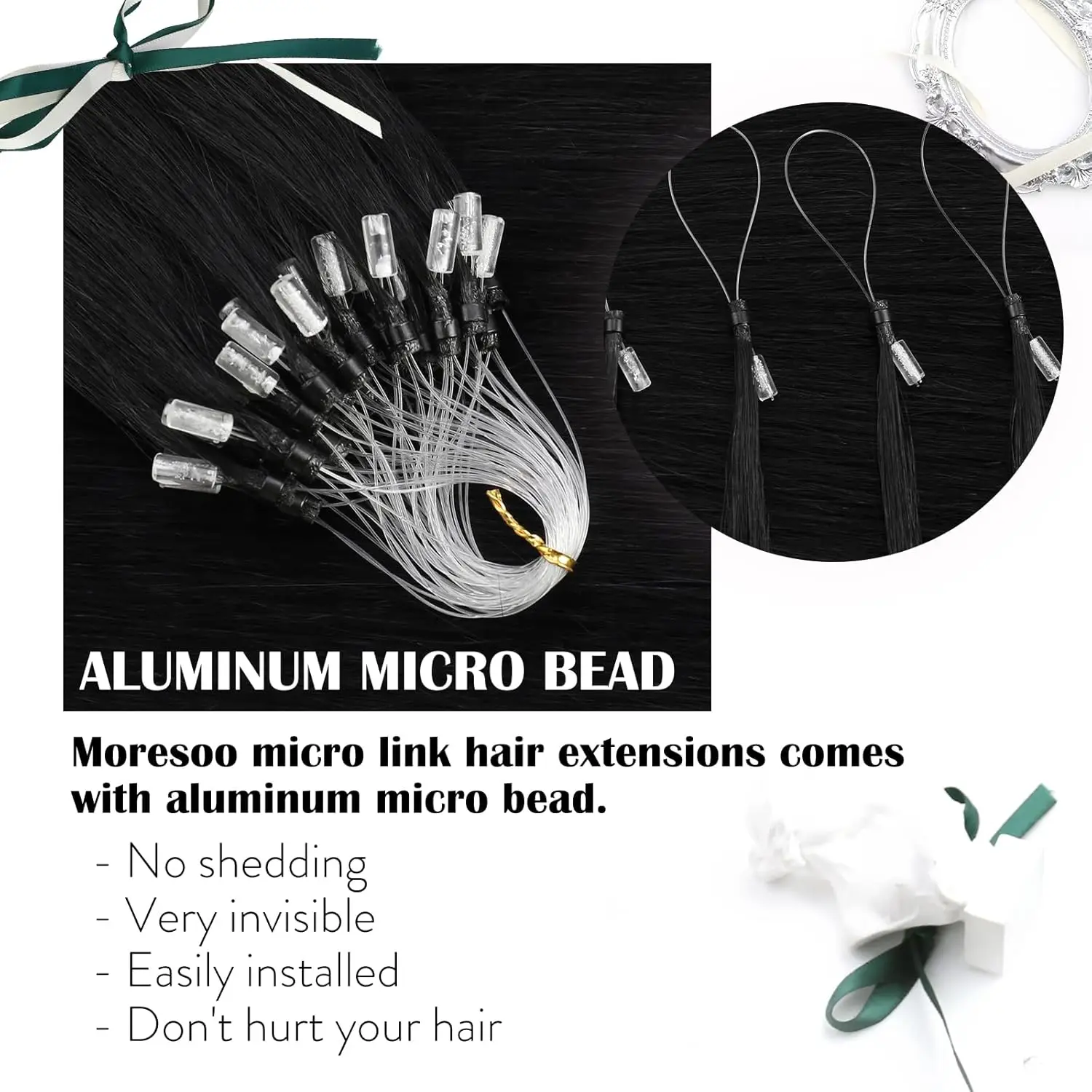 Moresoo Micro Bead Hair Extensions Real Human Hair Brazilian Remy 50G/50S 14-24IN Microlink Extensions Human