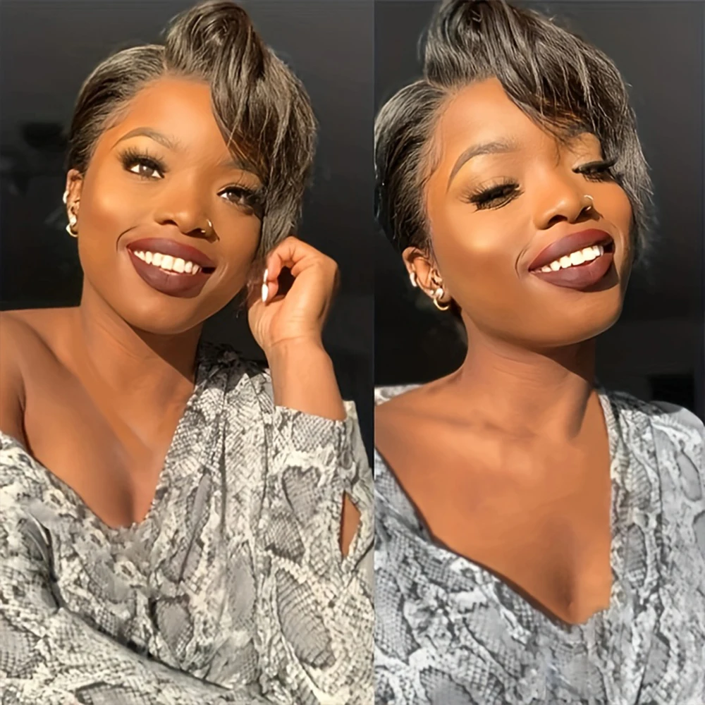 Pixie Cut Human Hair Wig-13x4x1 Lace Front, Short Bob With Side Part & Bangs For Women