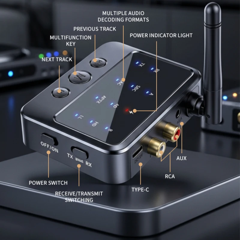 KEBIDUMEI 블루투스 6.0 수신기 송신기 aptX-Adaptive AD/HD/LL AAC 3.5mm AUX RCA 잭 PC TV용 무선 오디오 어댑터,Bluetooth 6.0 Receiver Trans