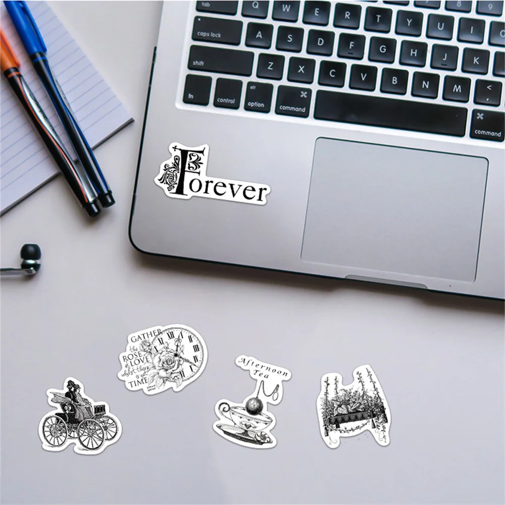 64pcs 검정 흰색 서양 빈티지 낙서 스티커 노트북 편지지 공예 용품 미적 스티커 Scrapbooking 소재