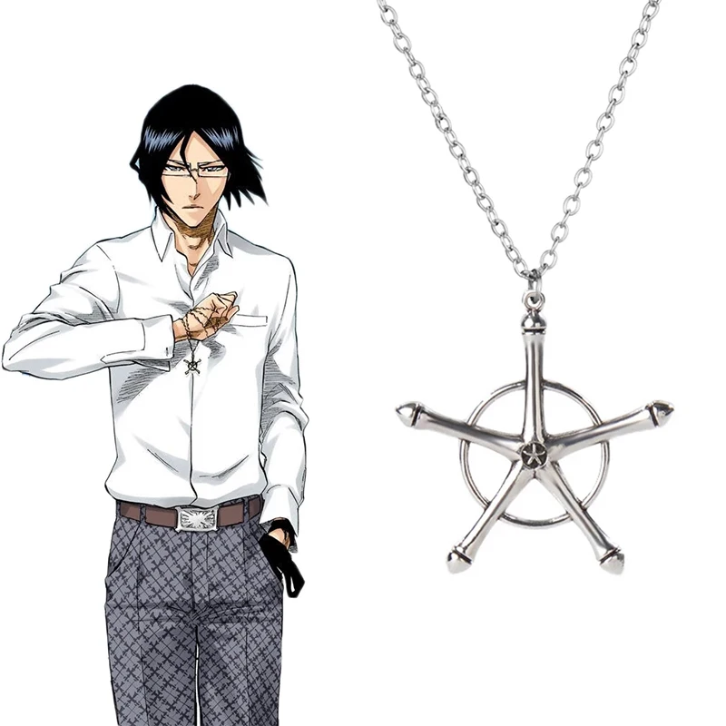 

Anime Bleach Necklace Quincy Ishida Uryuu Cosplay Ginrei Gojiaku Amulet Alloy Choker Chain Pendant Jewelry Accessories