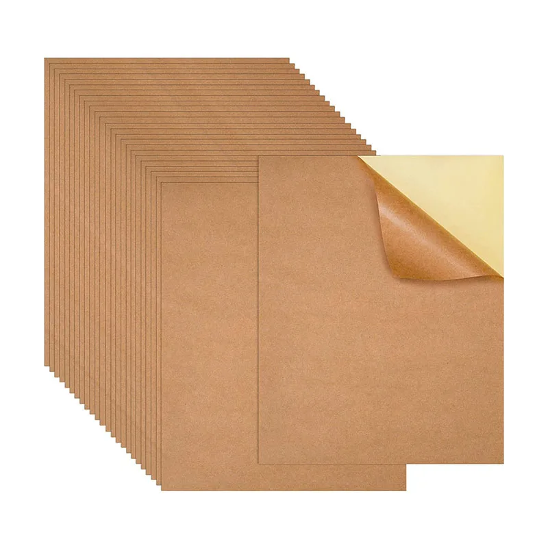 100 Sheets Kraft Sticker Paper Labels 8.5 x 11 In Self-Adhesive DIY Craft Project for Laser & Inkjet Printer gold foil merry christmas stickers labels 1 5 500pcs holiday adhesive labels for cards present craft envelopes bag sealing