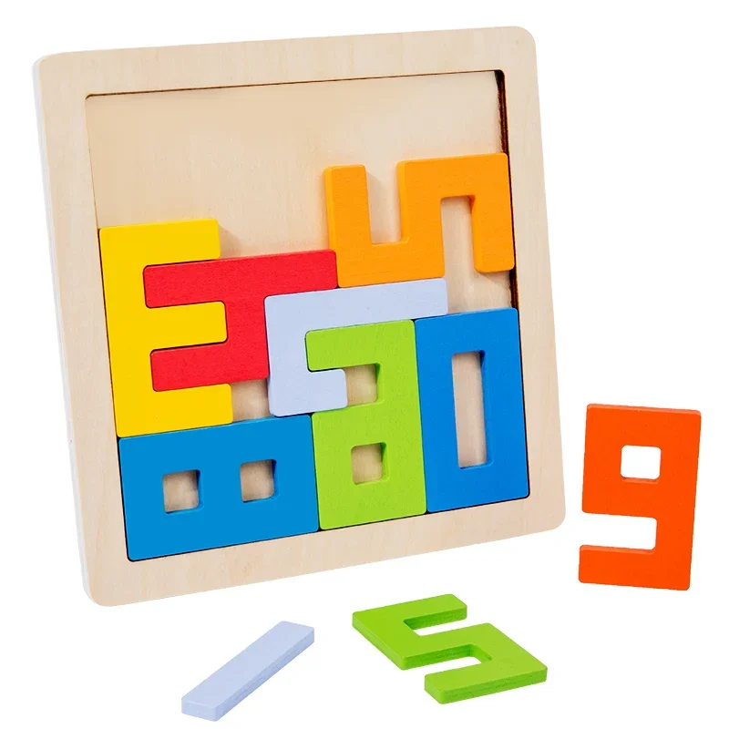 

Colorful 3D Puzzle Wooden Tangram Math Toys Cube Game Children Pre-school Magination Shapes Digit Educational Toy for Kids