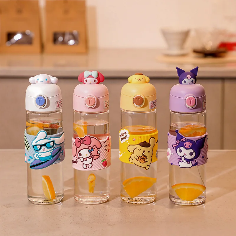 

New Sanrio Water Bottle Kuromi My Melody Cinnamoroll Cartoon Anime Summer High-Quality Glass Water Bottle Girls Birthday Gift