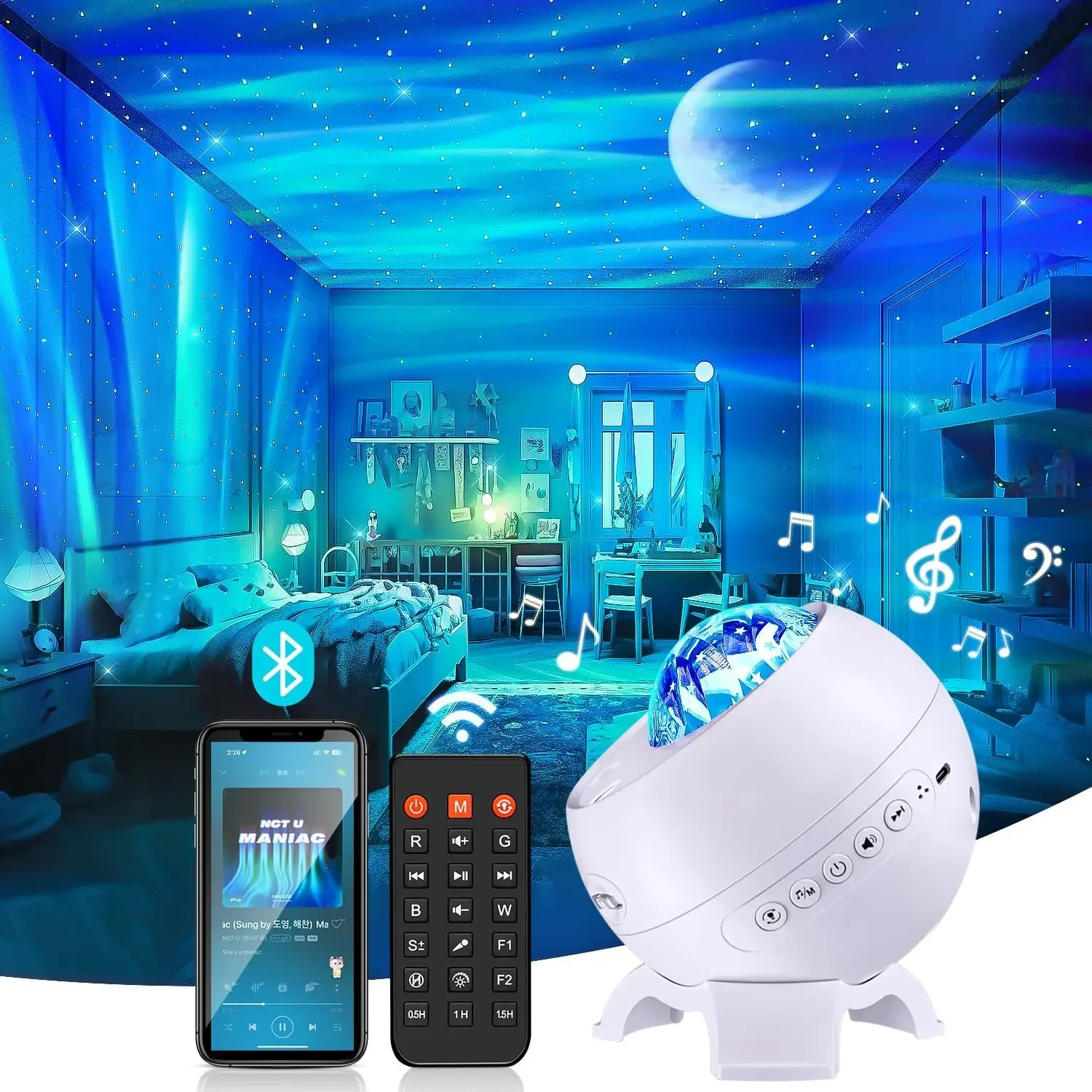 Colorful Aurora Projector White Noise Night Light Northern Lights Star  Projector with Bluetooth Speaker for Baby Kids Adults - AliExpress