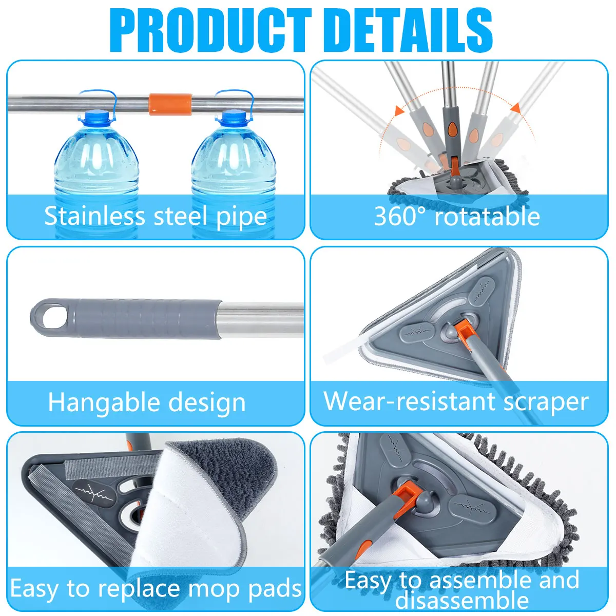Microfiber Wall Mop with Long Handle for Floor and Window Cleaning