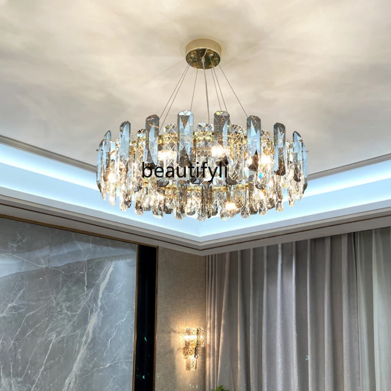 

HJ Crystal Lamp Living Room Chandelier Luxurious and Simple Atmosphere Dining Room Bedroom Light Lamps