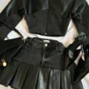 Two Piece Sets Womens Outifits Y2K Pu Leather Spliced Denim Black Skirt Sets New Harajuku Gothic Sexy Zipper Jacket Mini Skirt 4
