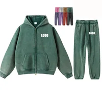 Custom LOGO2024 autumn winter new washed batik old sweater sweatpants 360G cotton polyester velvet thickened men's  women's suit 1
