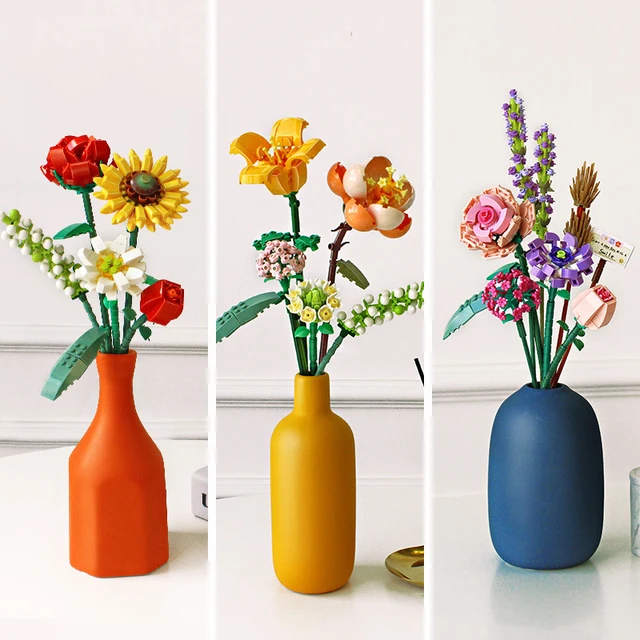 Building Block Bouquet 3D Model Toy Home Decoration Plant Potted Chrysanthemum Rose Flower Assembly Brick Girl Toy Child Gift 5