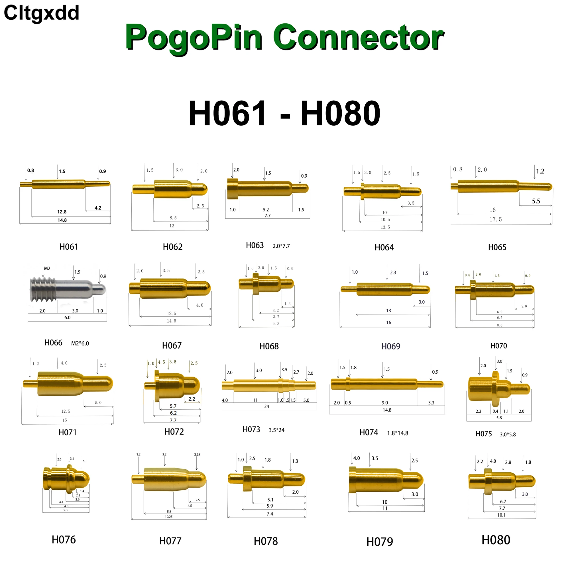 

5PCS H061-H080 High Current Spring Loaded Pogo Pin Male Female Power Battery Connector POGOPIN Header Charge 12 6 14.8 7.7 13.5