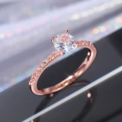 Elegant Sterling Silver Women's Ring with AAA Zircon Stones - 8 (Rose Gold)