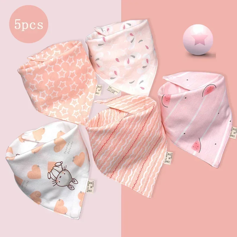 5pcs/Lot Baby Bibs Bandana Bib Burp Cloth Print Animal Triangle Cotton Baby Scarf Meal Collar Burp Baby Accessories Saliva Towel