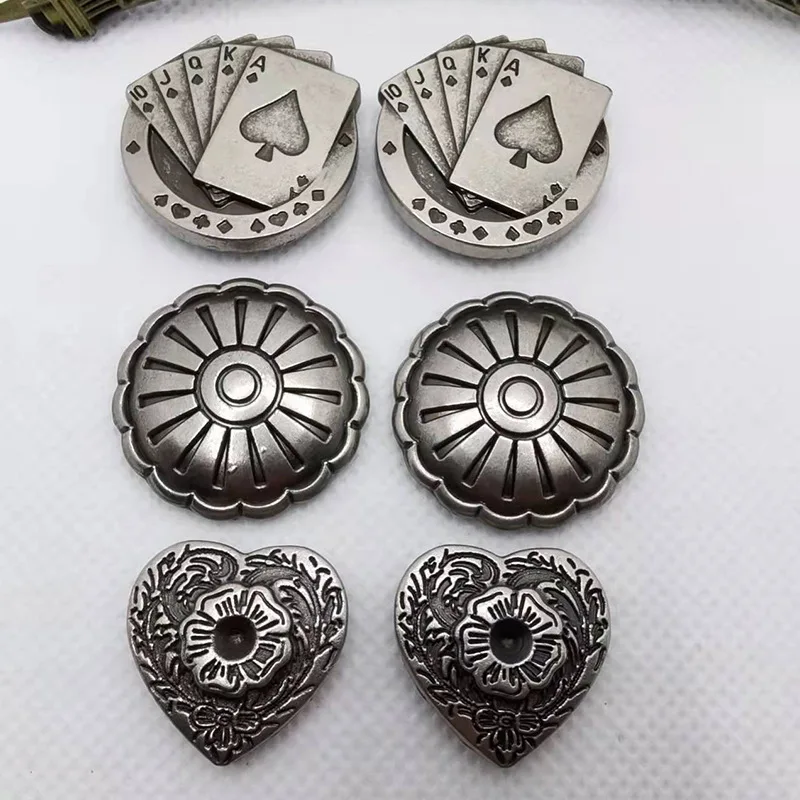 5 Pcs Poker Embossed Badge Rivet Back Cap Stud For Purse Wallet Leather Craft Coin Concho Buckle Belt Bag Jeans Accessories 5 Pcs Poker Embossed Badge Rivet Back Cap Stud For Purse Wallet Leather Craft Coin Concho Buckle Belt Bag Jeans Accessories