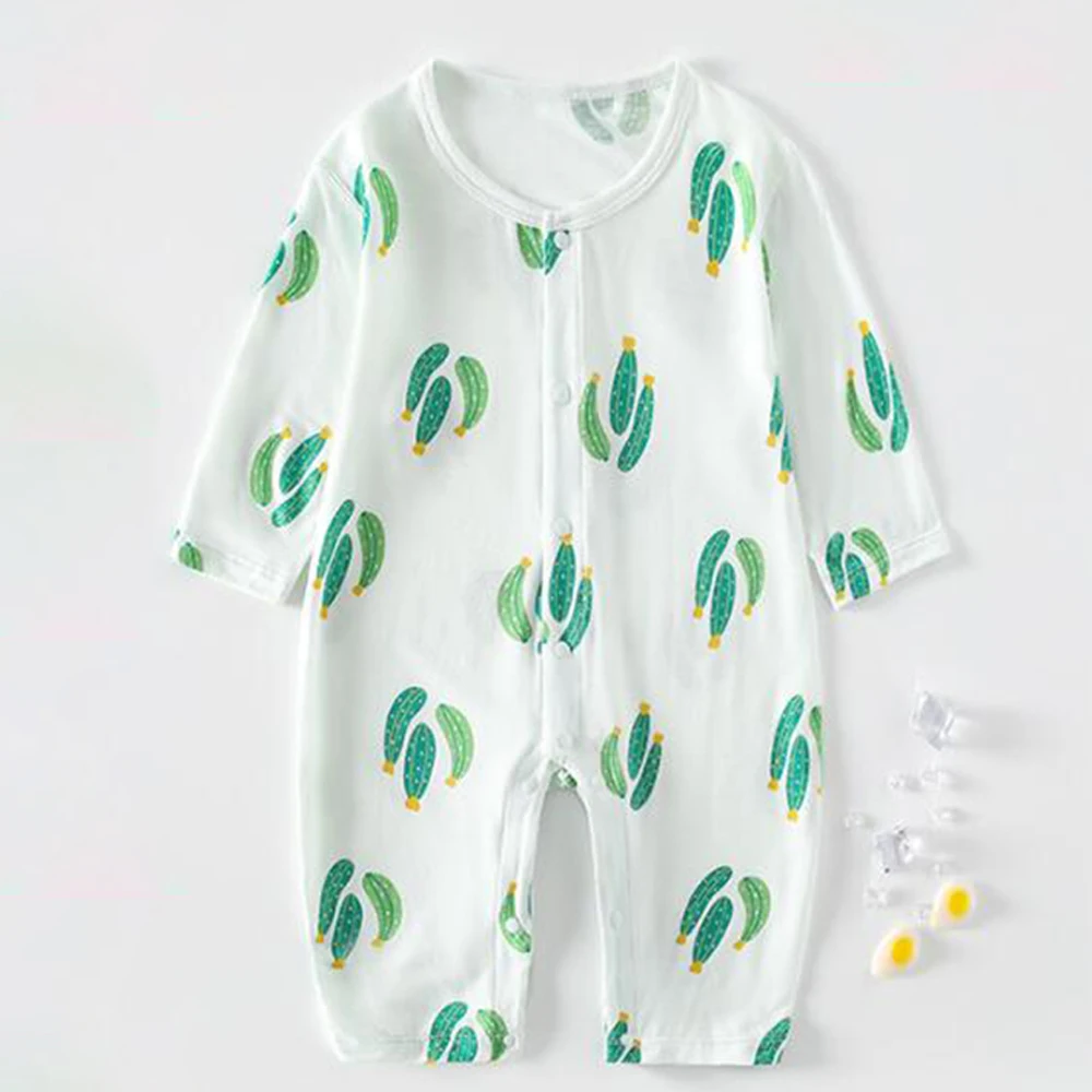  소녀 롬퍼, 긴 소매 꽃 동물 도트 프린트, 얇은 타입 에어컨  옷,  소년 점프수트, 여름