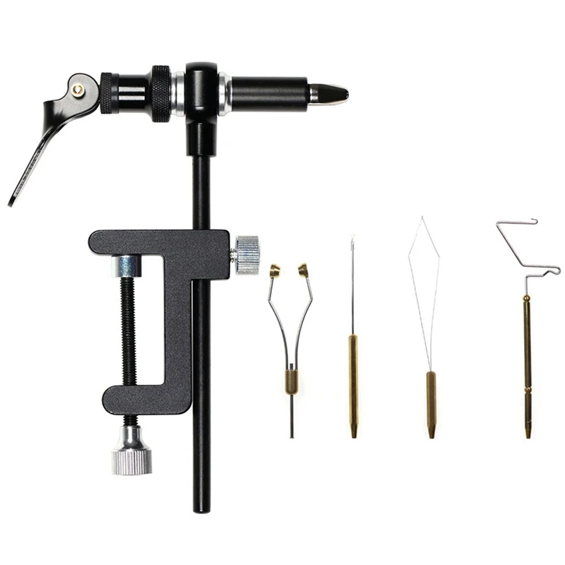 

360° Rotation Fly Tying Vise Tools C-Clamp Tying Vise Hardened Jaw Rotating Hook Tools Tying Thread Bobbin Holder Kit