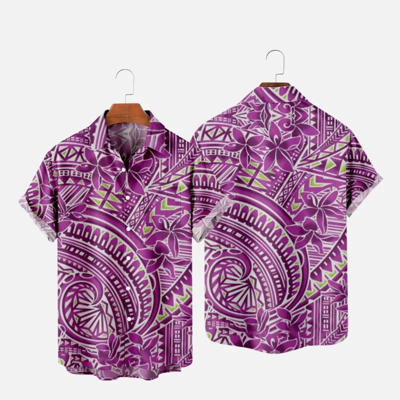 

Men's Fashion Y2K T-Shirts Hawaiian Shirt Samoan Texture 3D Print Cozy Casual One Button Short Sleeve Beach Oversized Clothes 6