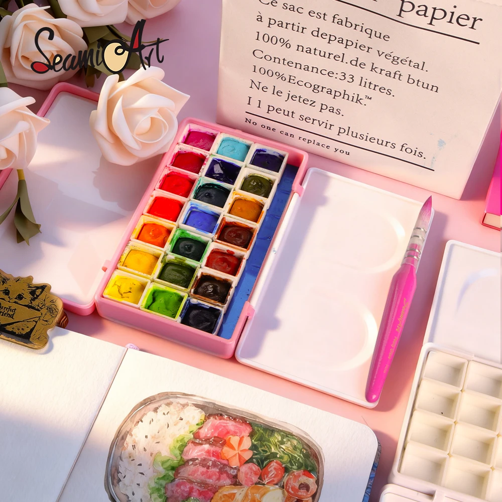 세미아트 1개 모조 에나멜 다이아몬드 페인팅 박스 여행용 케이스 팔레트 자석 포함 반팬 수채화 물감 소분용