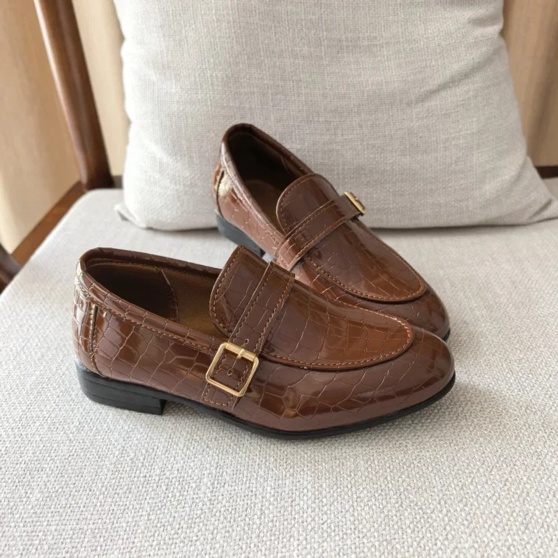 Black Leather Kids Shoes for Party Wedding