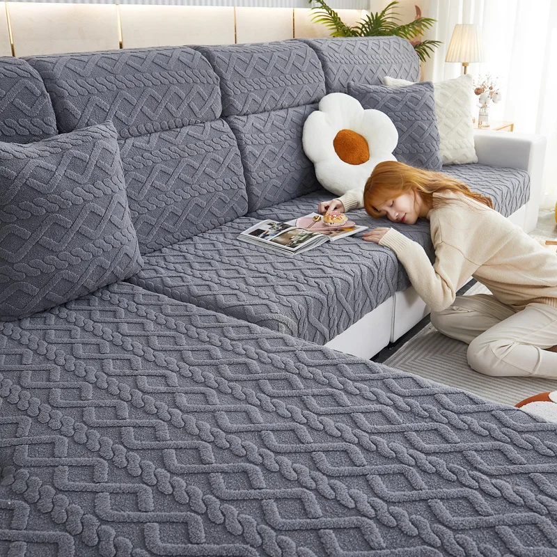 

Elastic Sofa Chaise Cover Set Lounge for Living Room 2 3 Seater Plush Cushion Seat Covers Adjustable Couch Armchairs Slipcovers