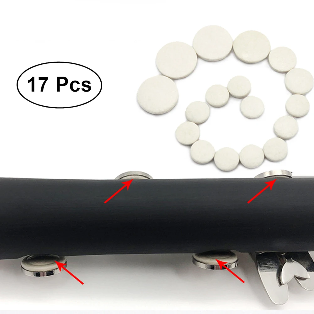 17 Pcs Bb White Clarinet Pads Sound Hole Pad Replacement Accessories Set Treble Drop B Tuning Hole Pad Repair Material clarinet accessories